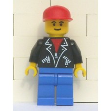lea006 Leather Jacket with Zippers - Blue Legs, Red Cap, Eyebrows 